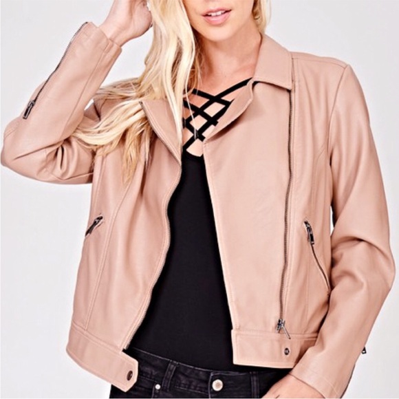 New women’s vegan leather mauve nude moto jacket size M - Picture 4 of 16